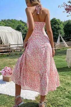 Robe été dos nu midi fleurie bohème