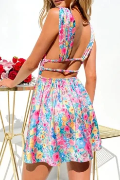 Robe été fleurie courte dos nu