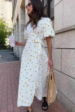 Robe été fleurie longue blanche