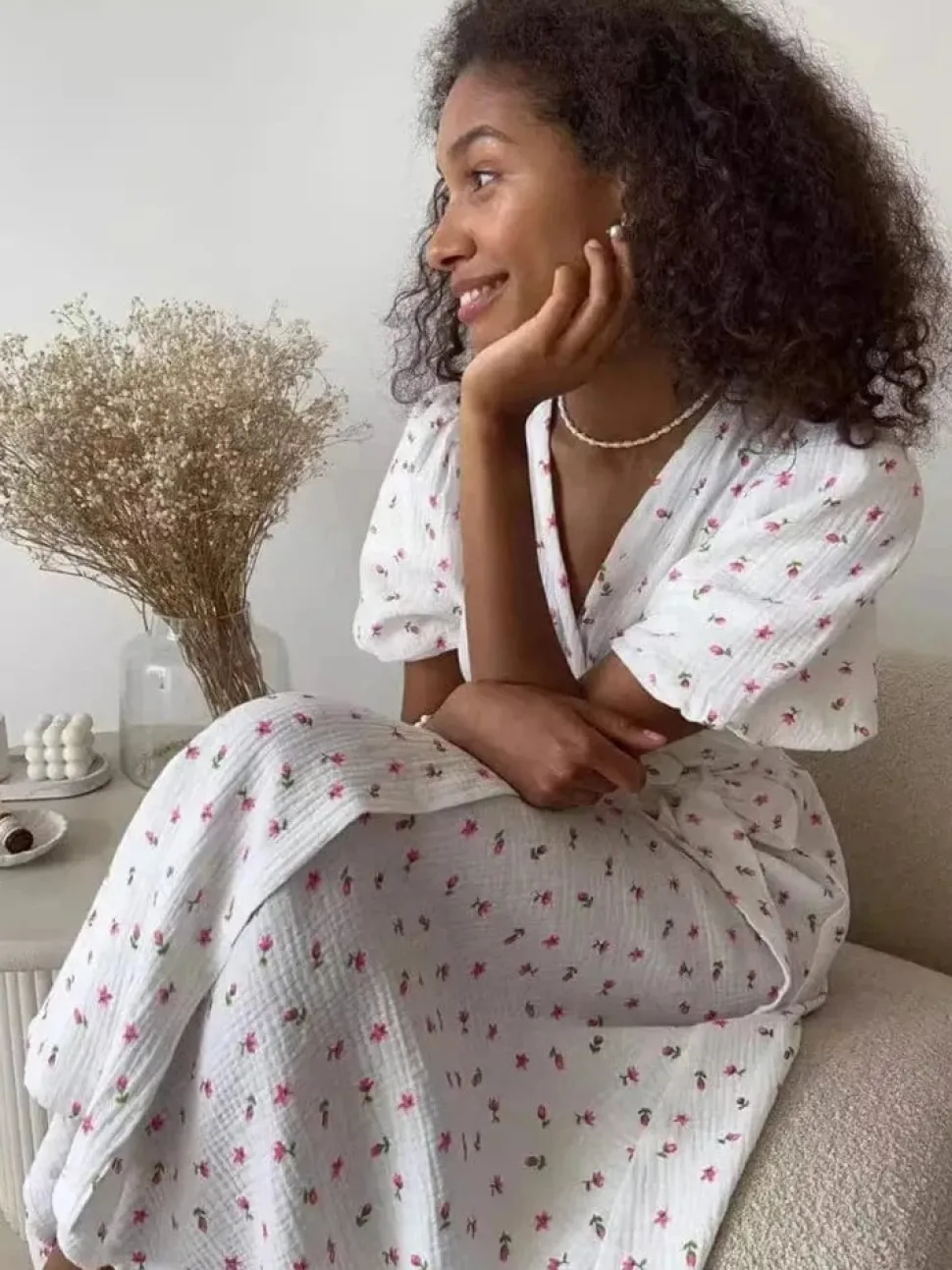 Robe été fleurie longue blanche