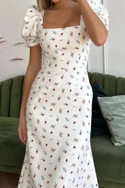 Robe été fleurie midi col carré