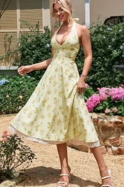 Robe été fleurie midi fluide décolleté profond