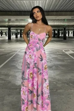 Robe été fleurie rose bretelles fines