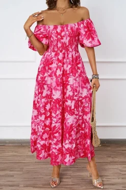 Robe été florale épaules dénudées midi