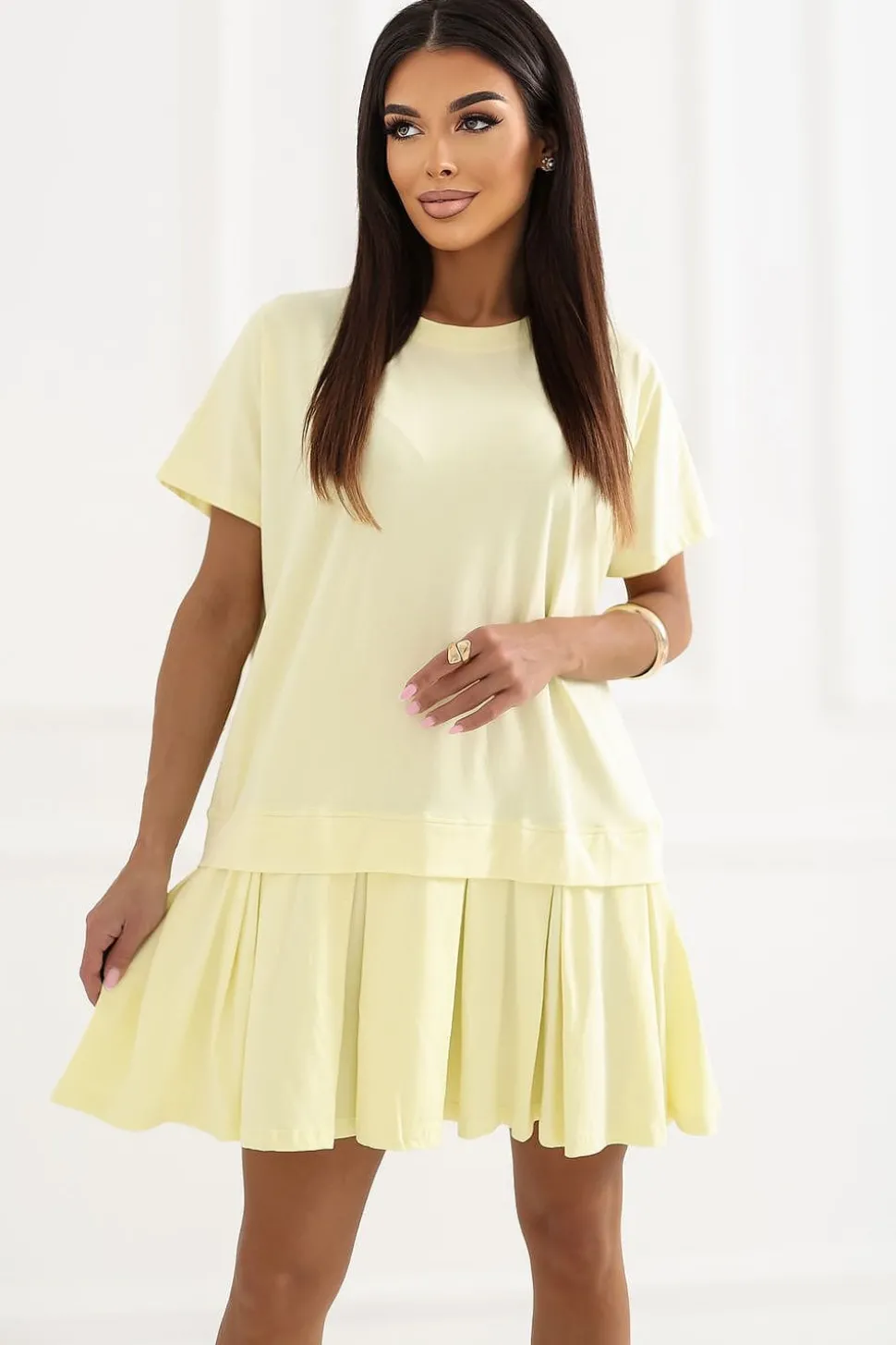 Robe été jaune courte manches courtes