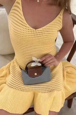 Robe été jaune crochet courte