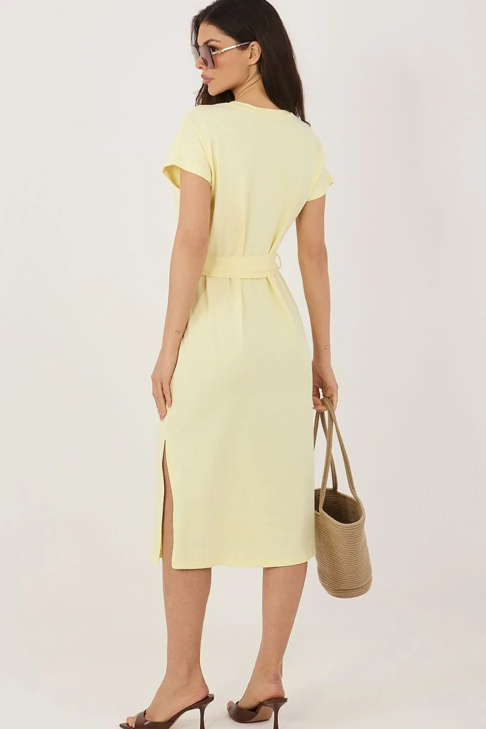 Robe été jaune midi casual avec fente