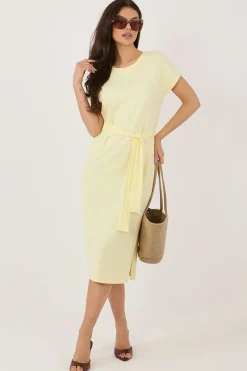 Robe été jaune midi casual avec fente