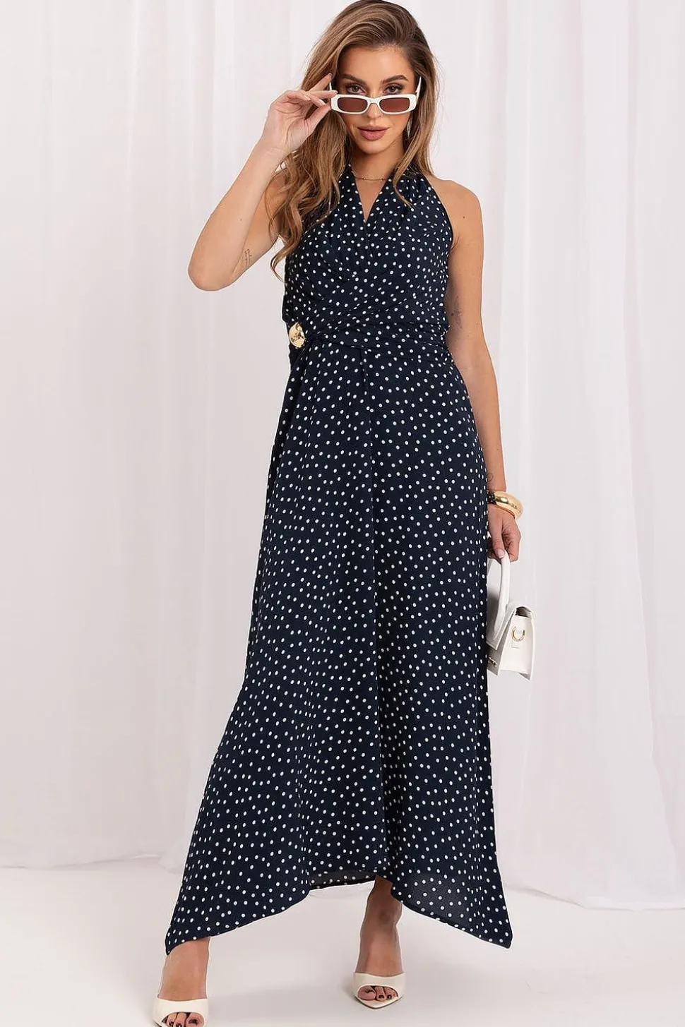 Robe été longue bleue sans manches fluide
