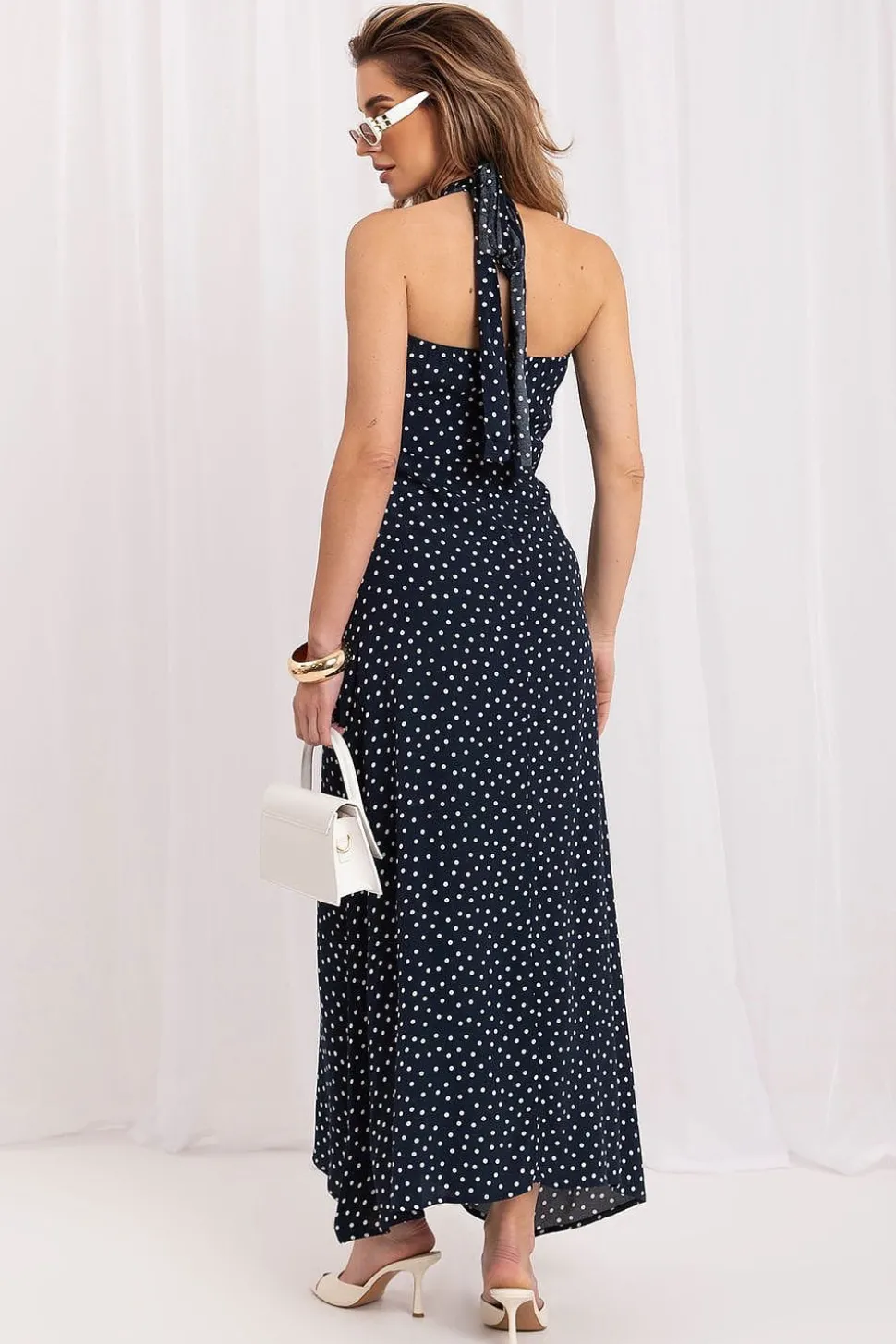 Robe été longue bleue sans manches fluide