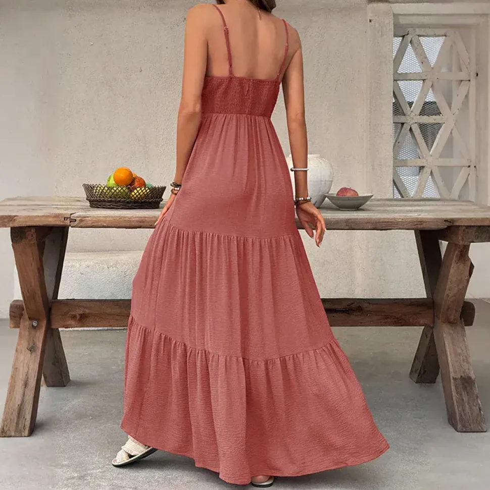 Robe été longue bohème teinte marron rosé