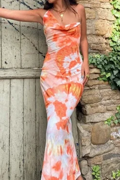 Robe été longue dos nu imprimé floral