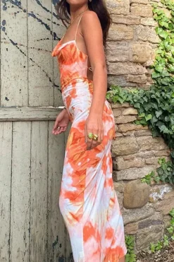 Robe été longue dos nu imprimé floral