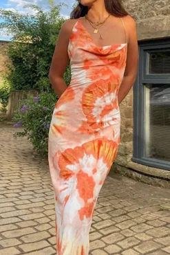 Robe été longue dos nu imprimé floral