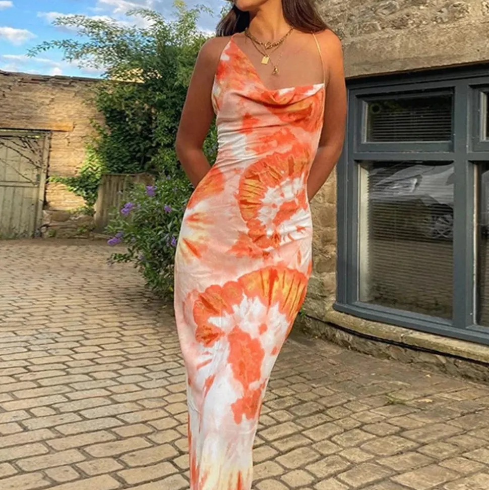 Robe été longue dos nu imprimé floral