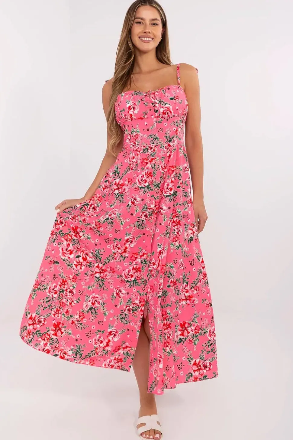 Robe été longue fluide fleurie fendue