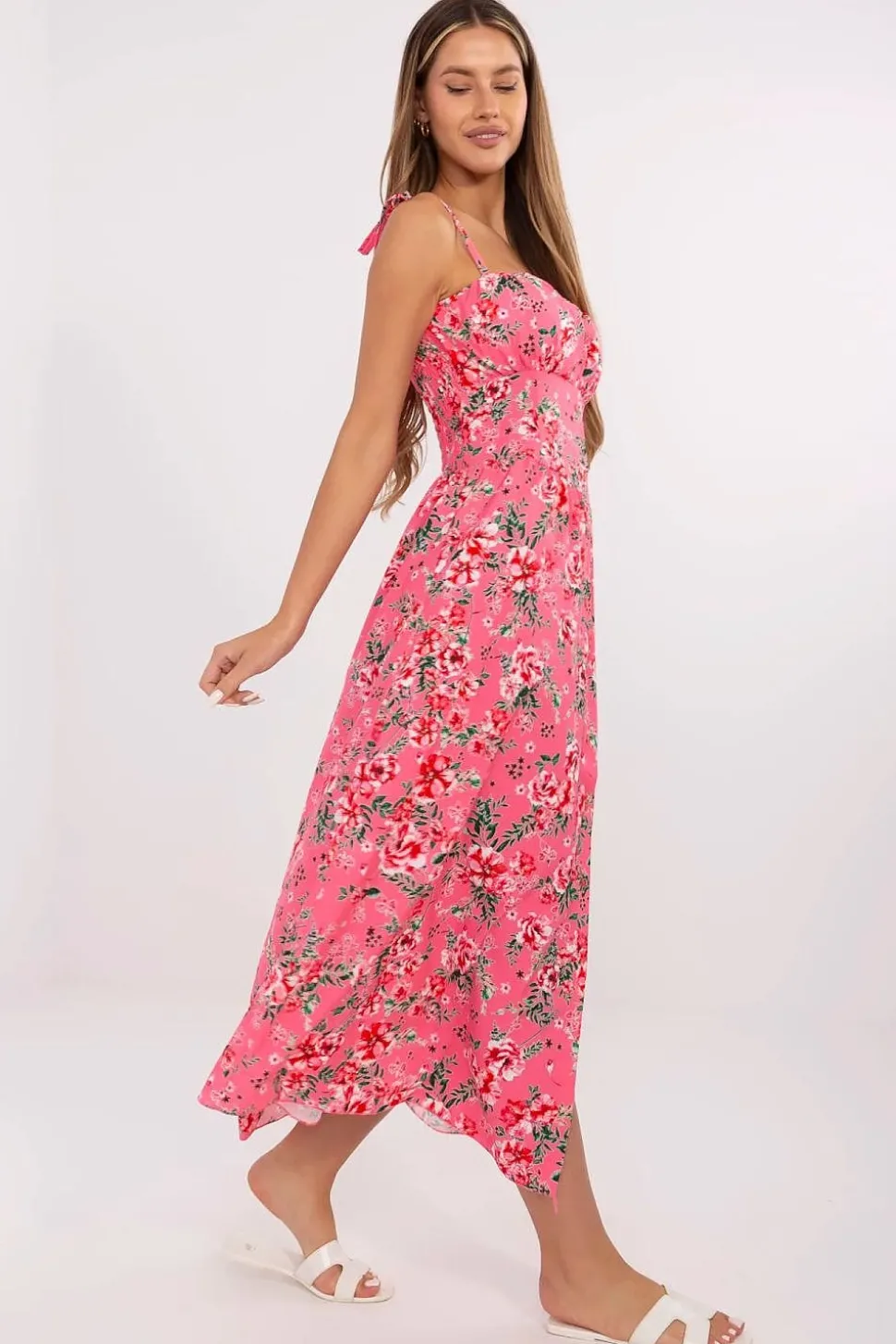 Robe été longue fluide fleurie fendue