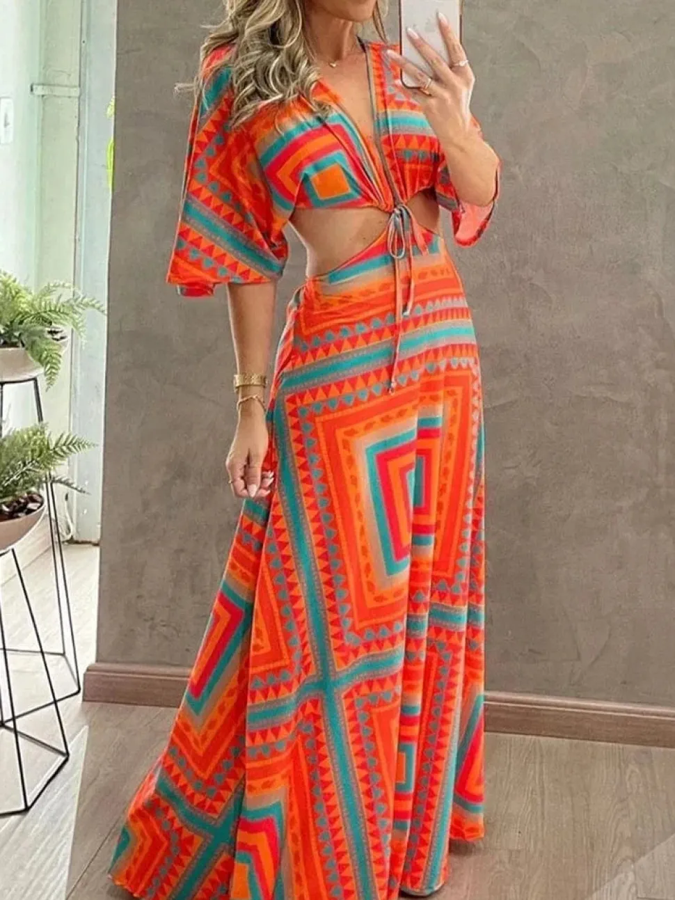 Robe été longue motif géométrique