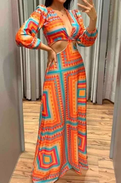 Robe été longue motif géométrique