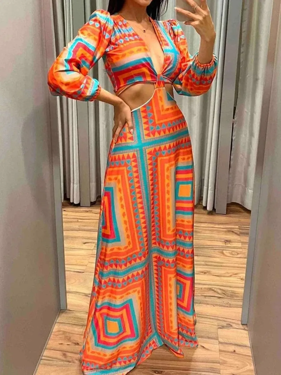 Robe été longue motif géométrique