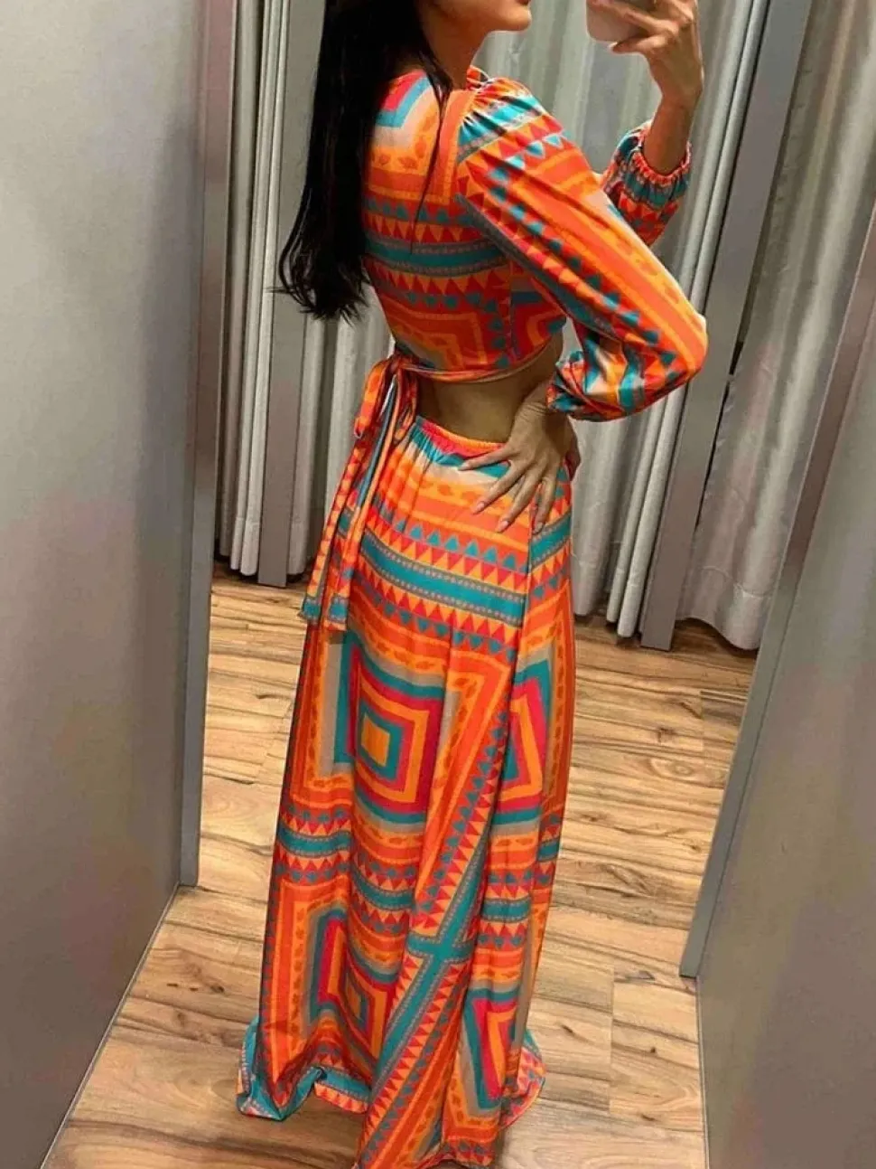 Robe été longue motif géométrique