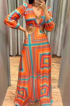 Robe été longue motif géométrique