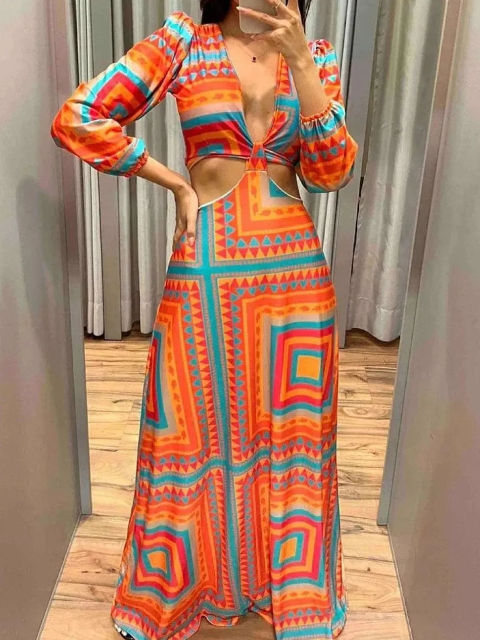 Robe été longue motif géométrique