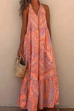 Robe été longue épaules dénudées volantée