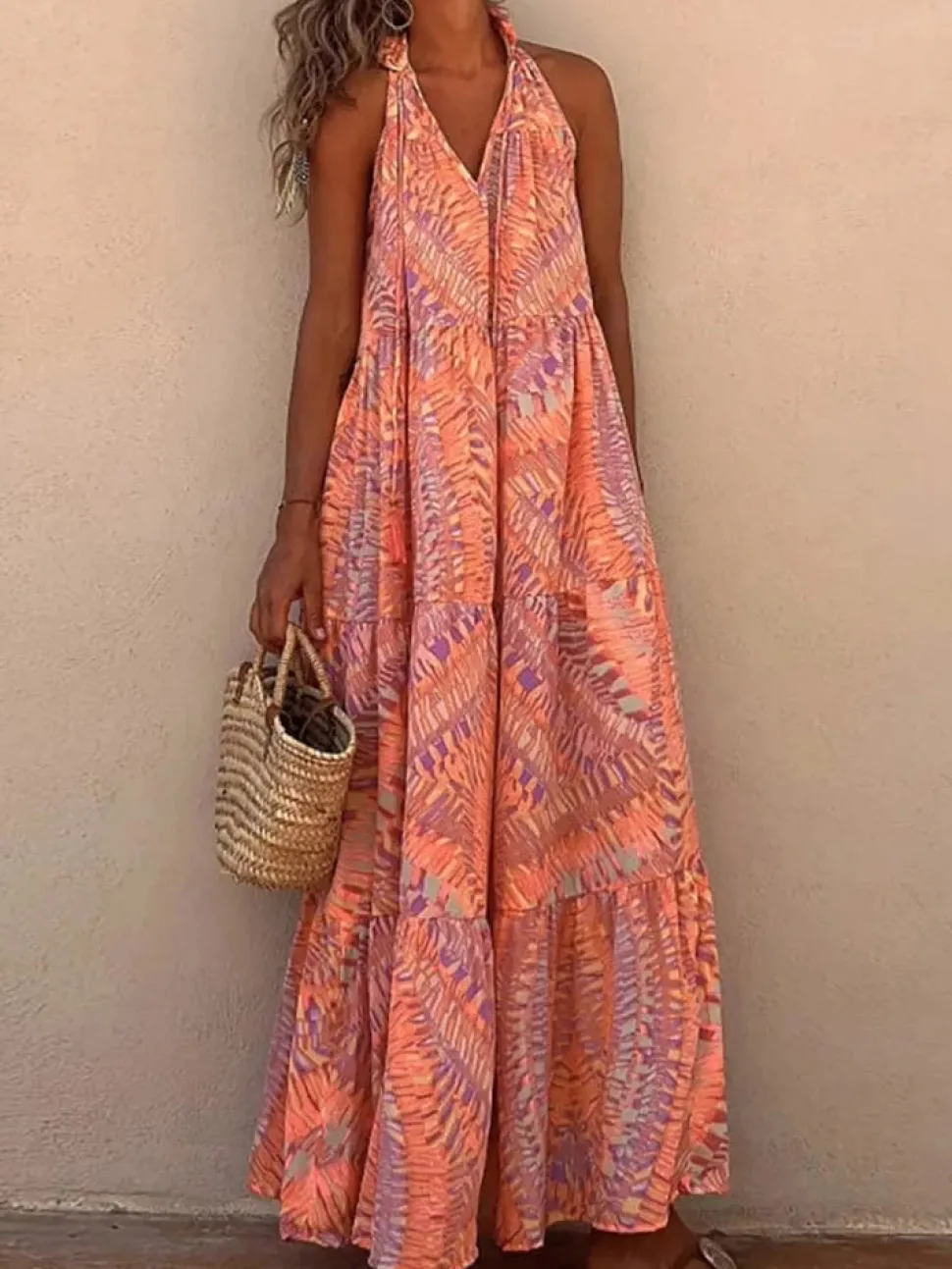 Robe été longue épaules dénudées volantée