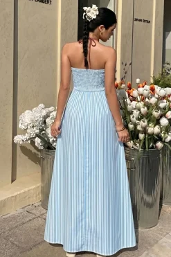 Robe été longue rayée avec dos nu américain