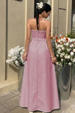 Robe été longue rayée avec dos nu américain