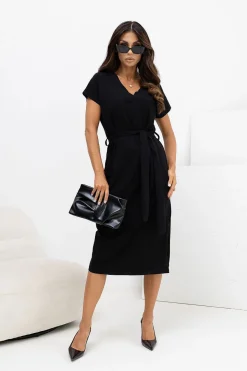 Robe été midi noire décolleté en V