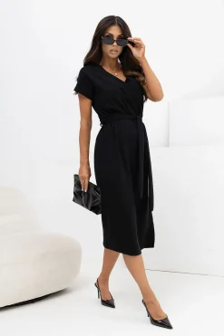 Robe été midi noire décolleté en V