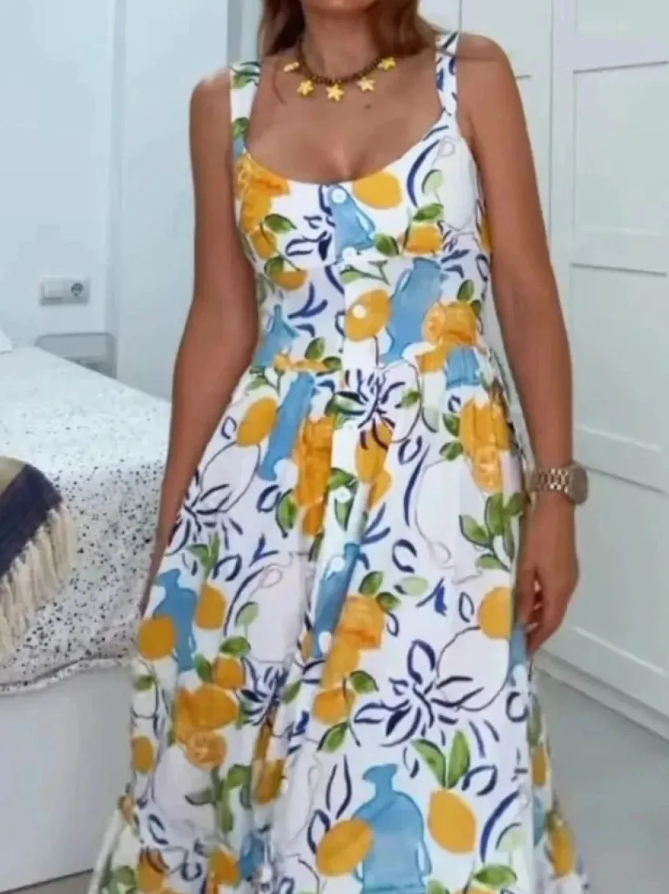Robe été multicolore boutonnée midi