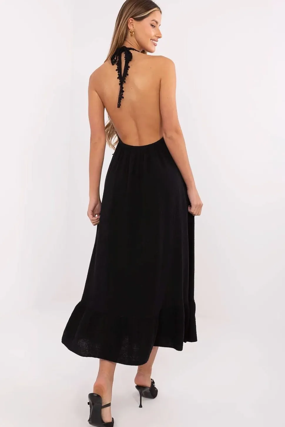 Robe été noire dos nu midi