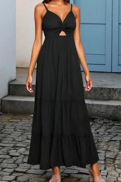Robe été noire longue à bretelles
