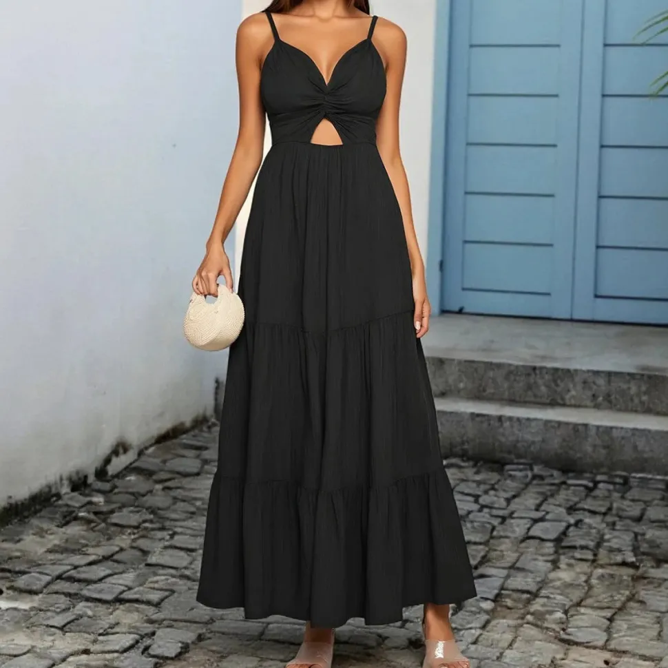 Robe été noire longue à bretelles