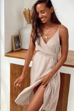 Robe été plage sexy fendue à bretelles