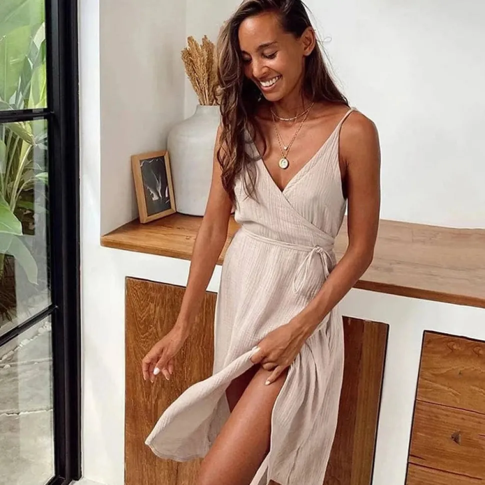 Robe été plage sexy fendue à bretelles
