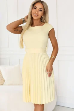 Robe été plissée jaune manches courtes