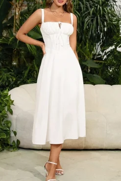Robe été plissée midi sans manches