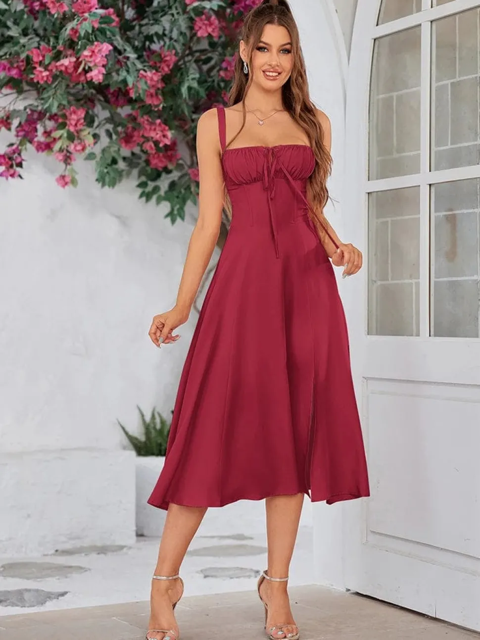 Robe été plissée midi sans manches