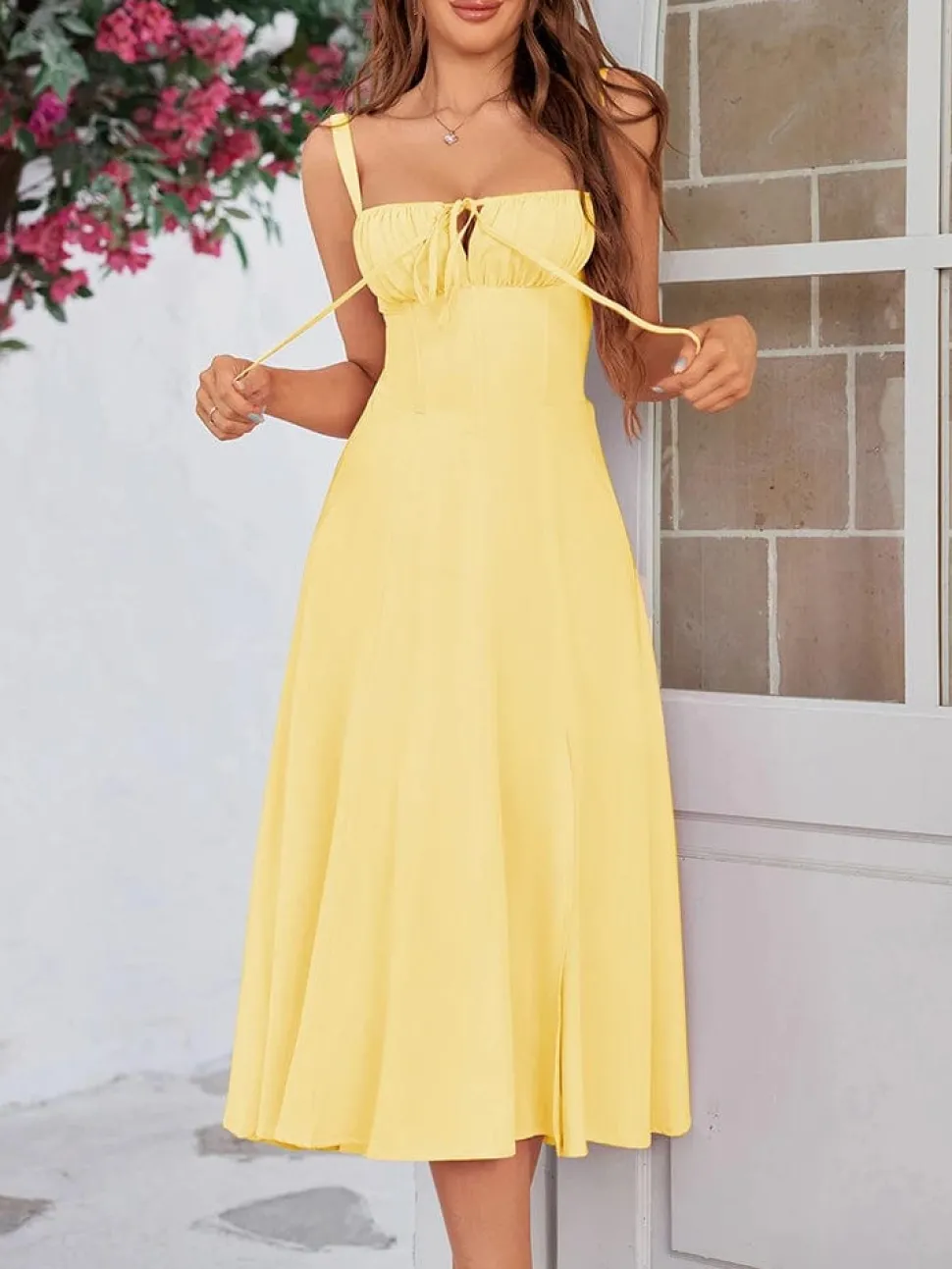 Robe été plissée midi sans manches