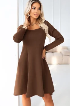 Robe trapèze marron manches longues