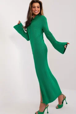 Robe tricot verte longue fendue