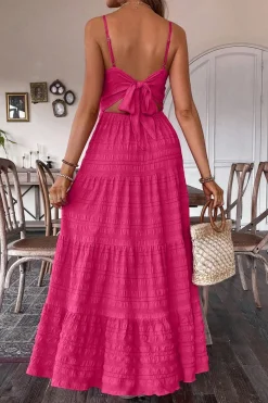 Robe été rose longue noeud romantique au dos