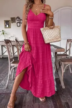Robe été rose longue noeud romantique au dos