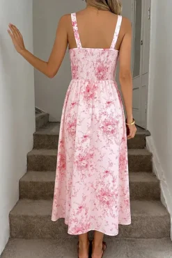 Robe été rose motif fleuri romantique