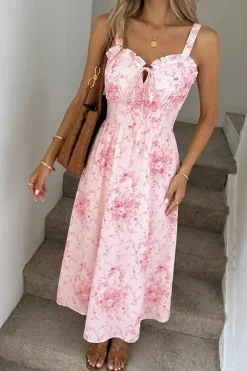 Robe été rose motif fleuri romantique