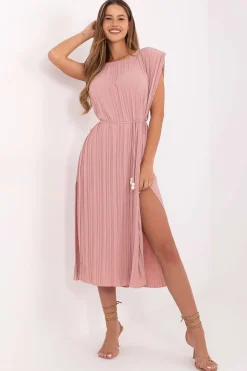 Robe été rose plissée fendue